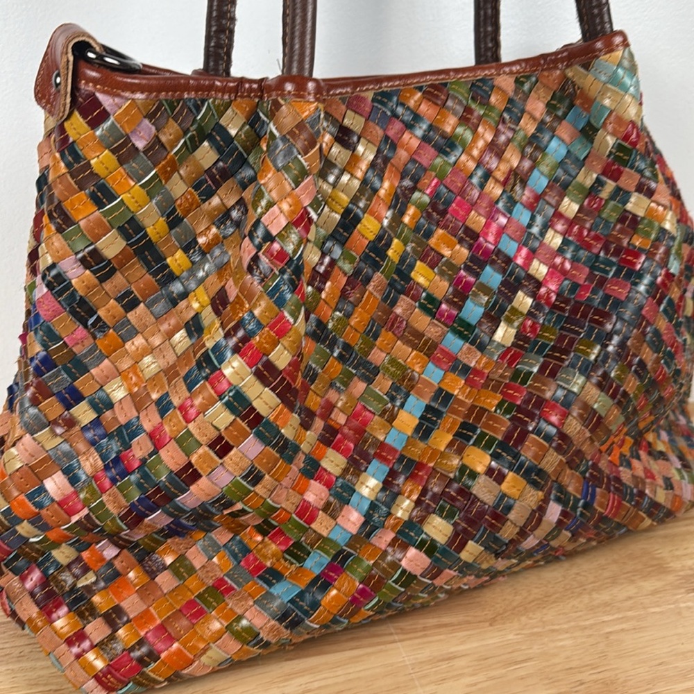Ameri Leather Mosaic Woven Multi-Color Leather Bag
